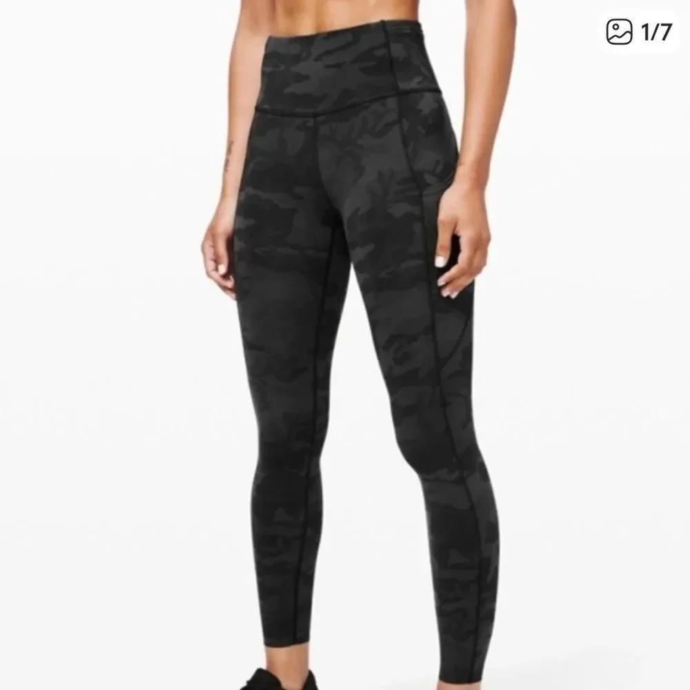 Lululemon Fast Free Tight Legging Camo Pockets Black Gray